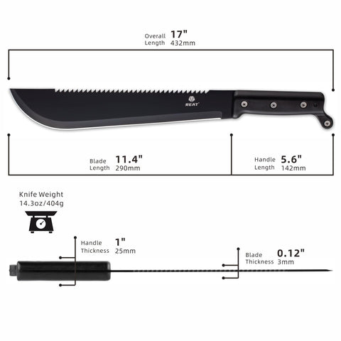 REAT machete full-tang construction for durable, reliable performance.