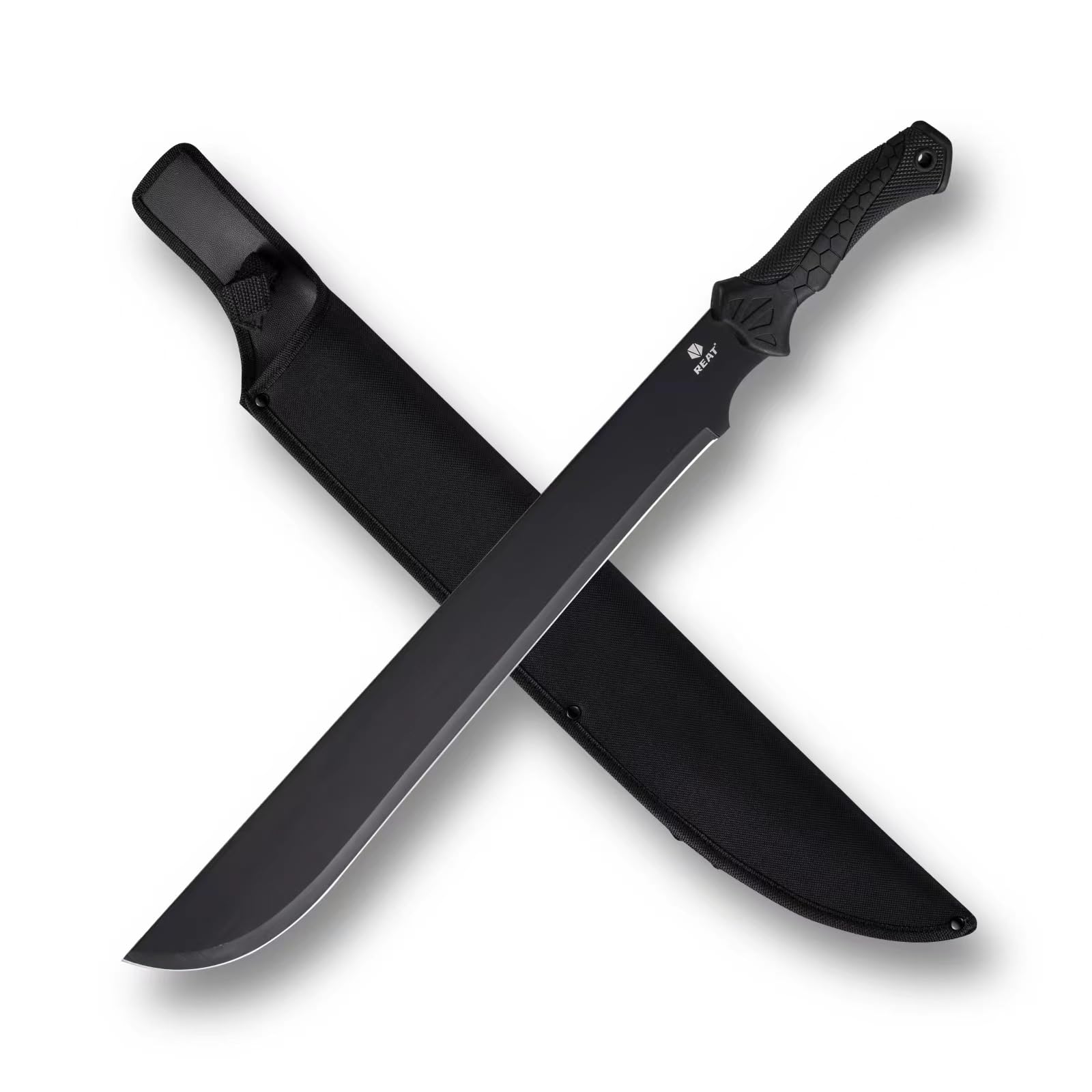 REAT Machete heavy-duty with sheath, 24-inch blade, ideal for rugged outdoor tasks.