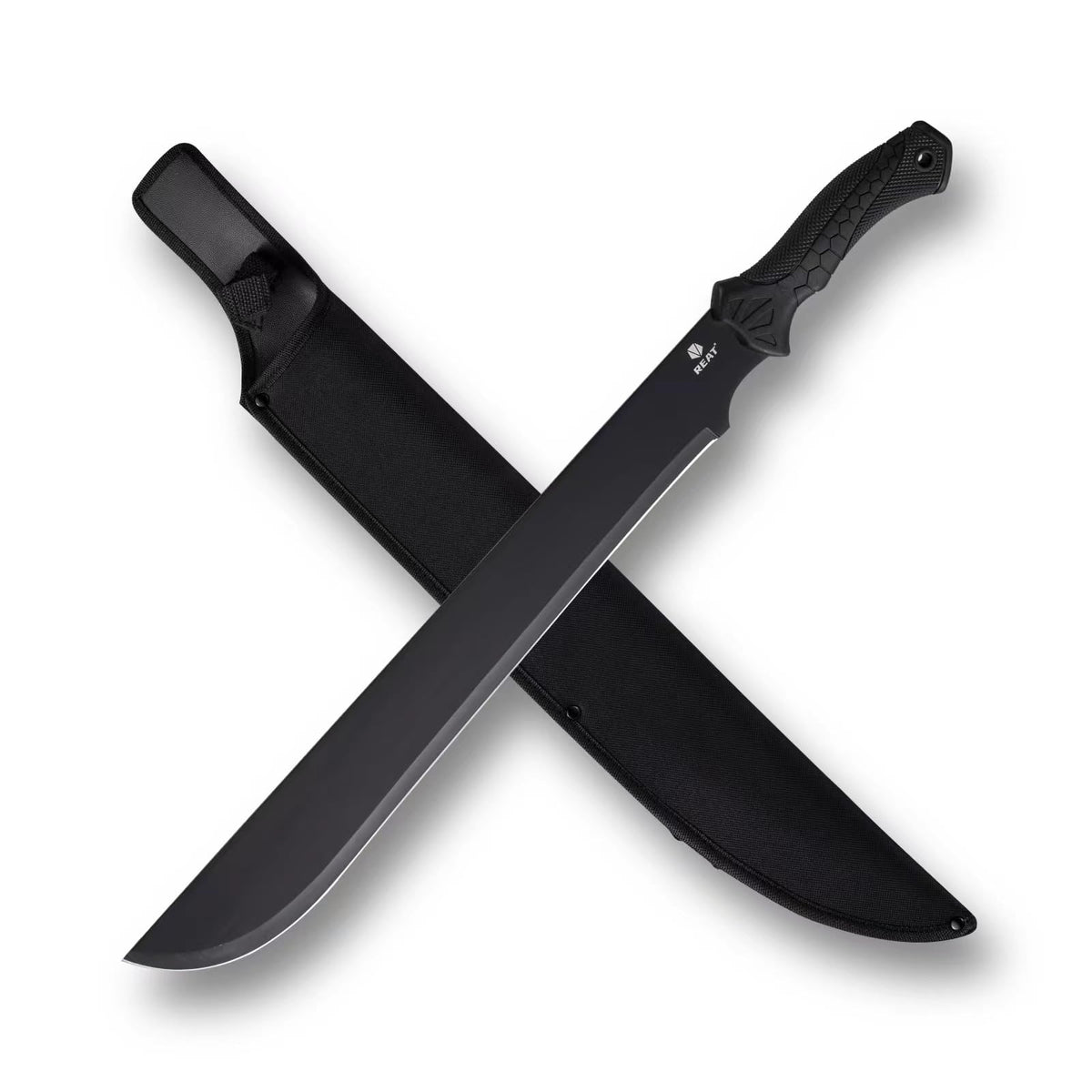 REAT Machete heavy-duty with sheath, 24-inch blade, ideal for rugged outdoor tasks.