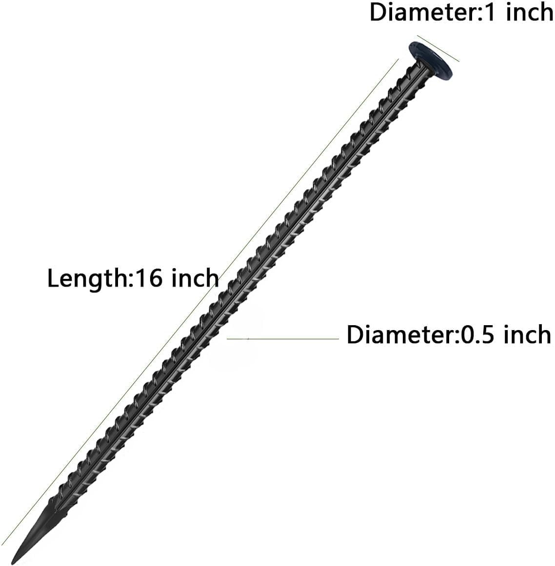 Wide-top design of the rebar stake provides a secure attachment point for cords