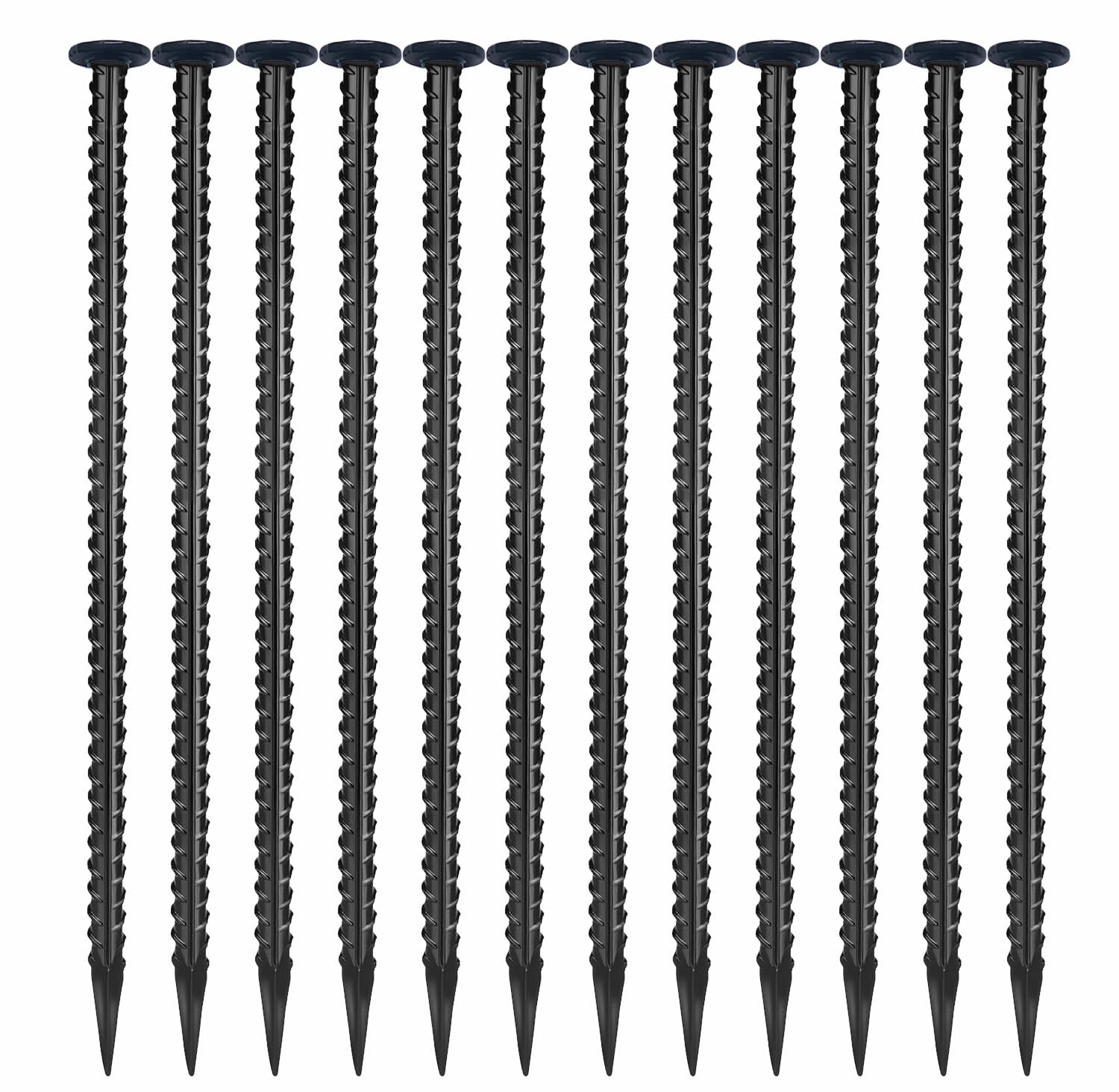 16 inch rebar stake with top cap for secure tent anchoring.