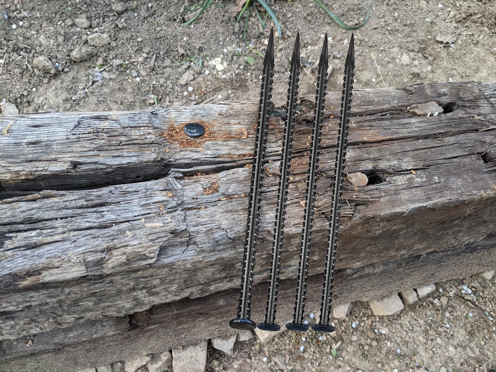 Rebar stake suitable for speed bumps and wheel stops.