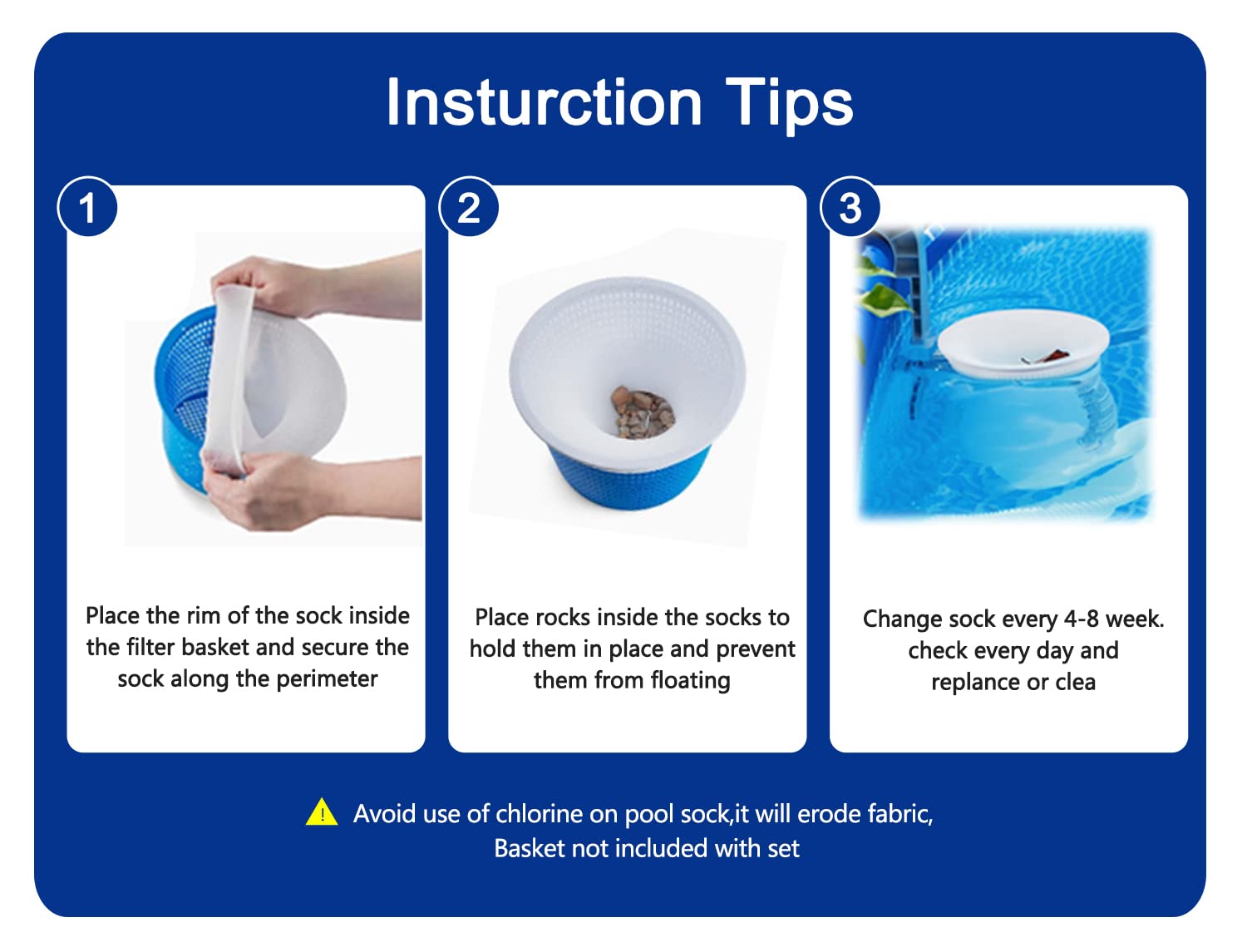 Sock stretched to fit larger skimmer baskets for versatile use