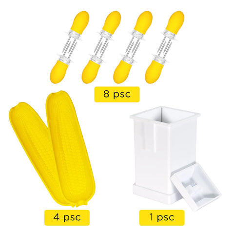 RECOIL corn dishes prevent corn from rolling and contain butter.