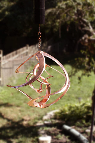 Red Carpet Studios Cosmix Copper Double Wind Sculpture dynamic kinetic motion in garden settings