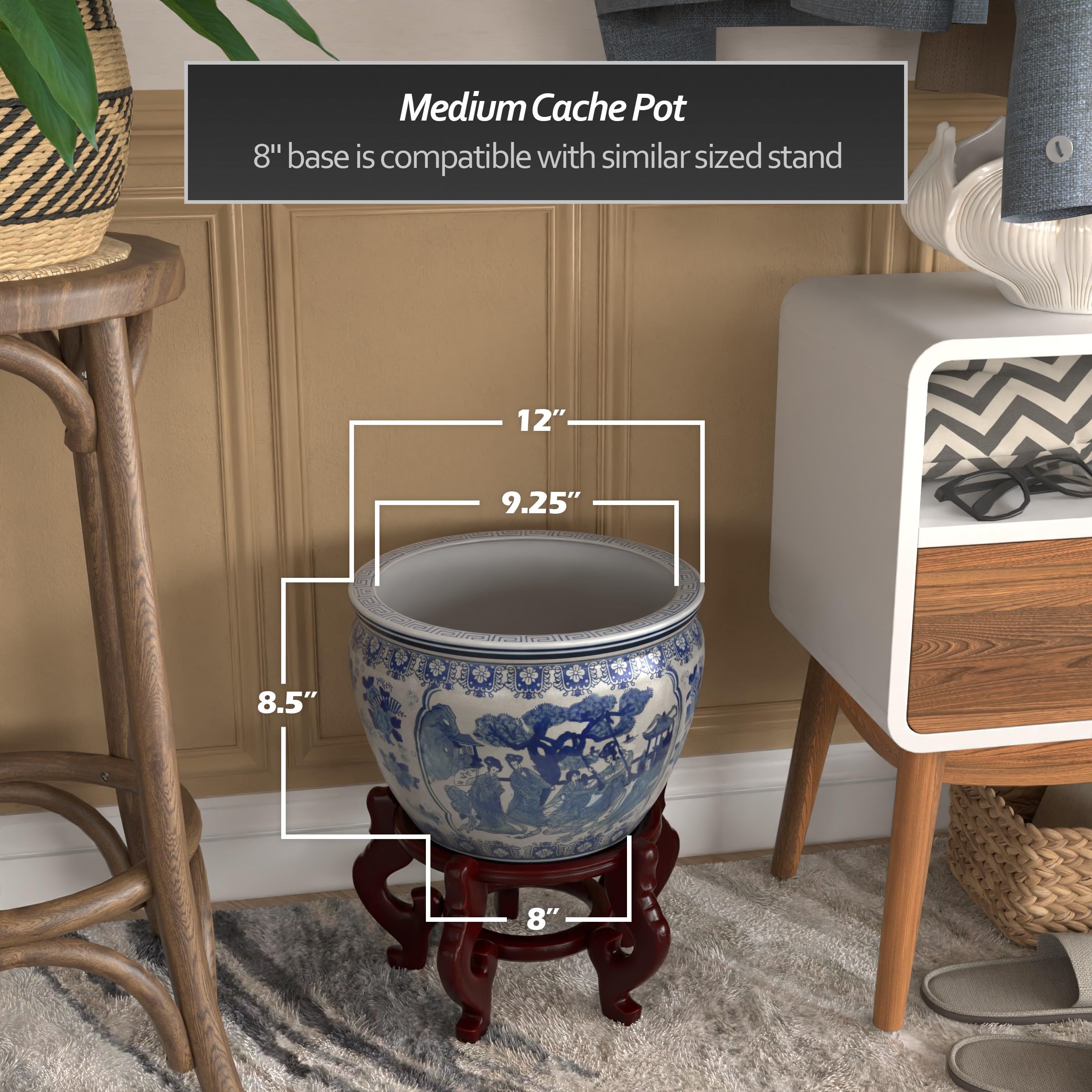Red Lantern flat-lip fishbowl planter for tabletop or floor display.