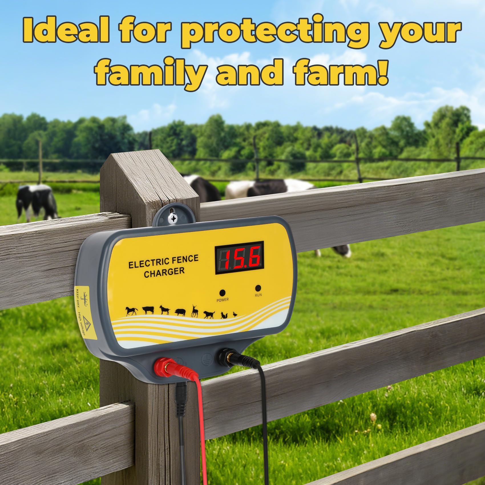 Redants electric fence charger protects livestock across 70–120 acres.