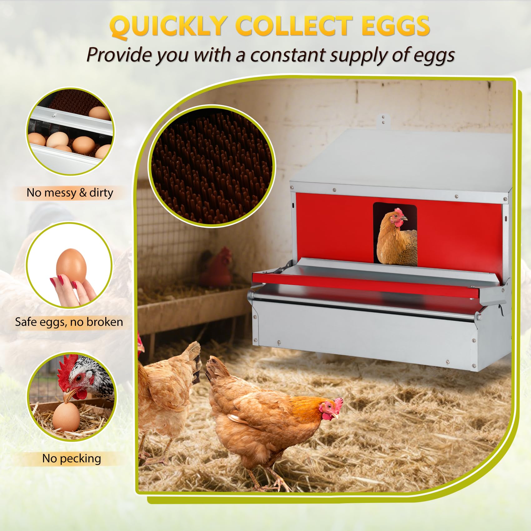 Redants red curtains attract hens and ease entry and exit from the nesting box.