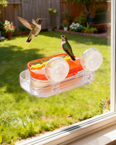 Redboat clear window feeder enables up close viewing of hummingbirds.