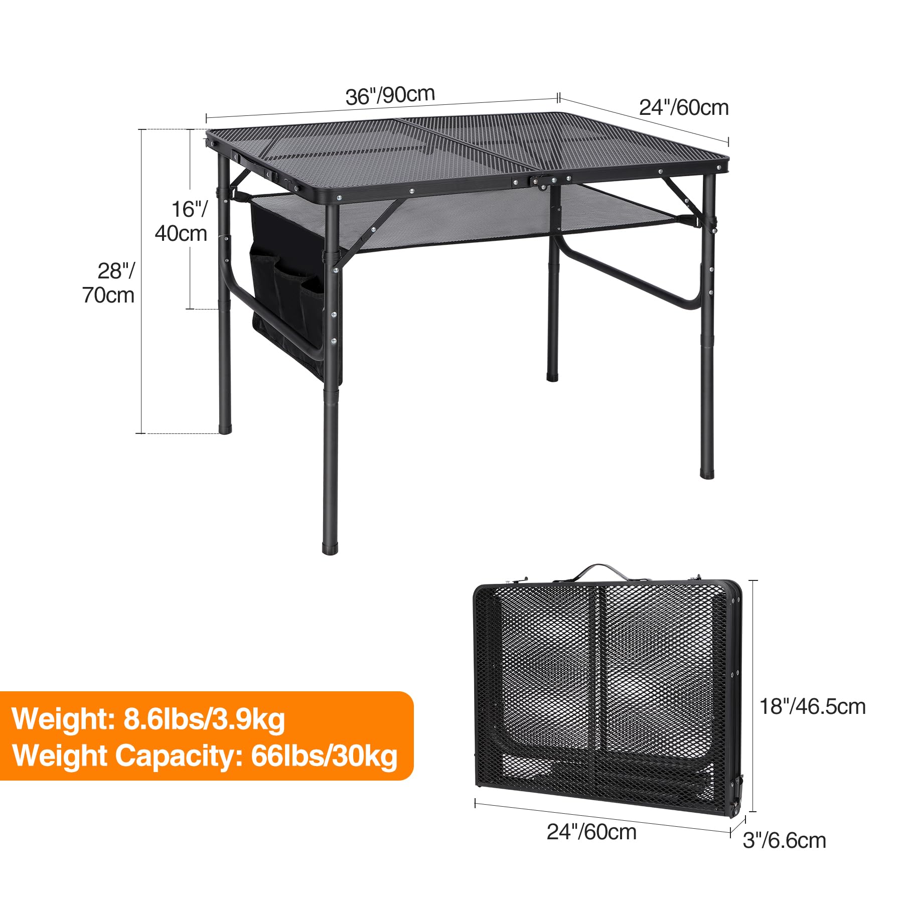Redcamp folding grill table with adjustable height legs for versatile setups.