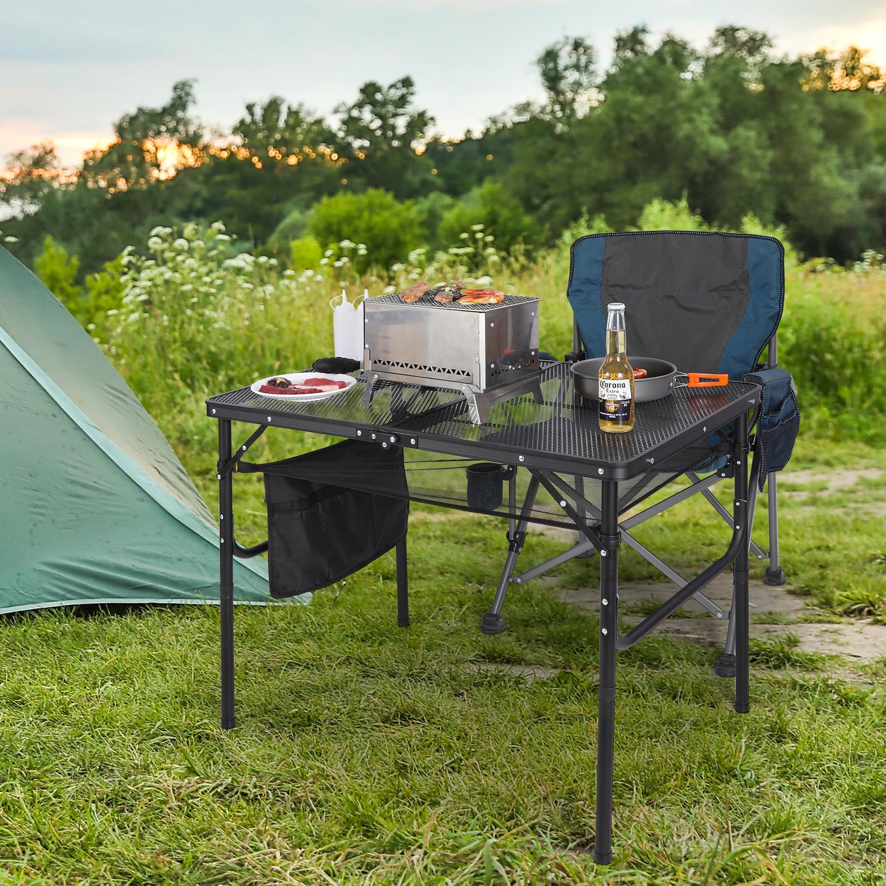 Redcamp compact folded grill table showing portable design for easy storage.