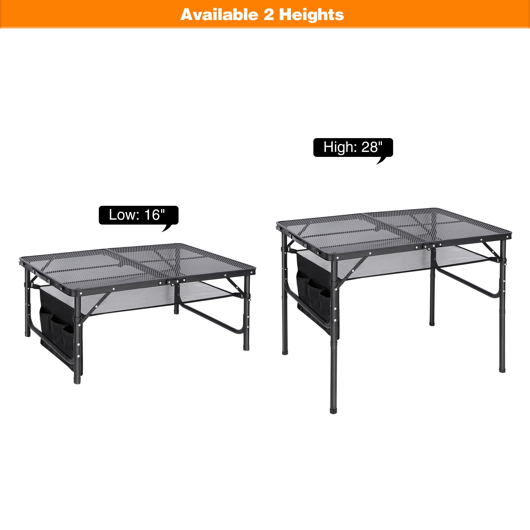 Redcamp grill table with storage mesh for organizing tools and ingredients.