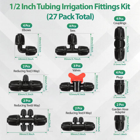 Close-up of barbed locking nuts delivering leak-free connections for 1/2-inch tubing.