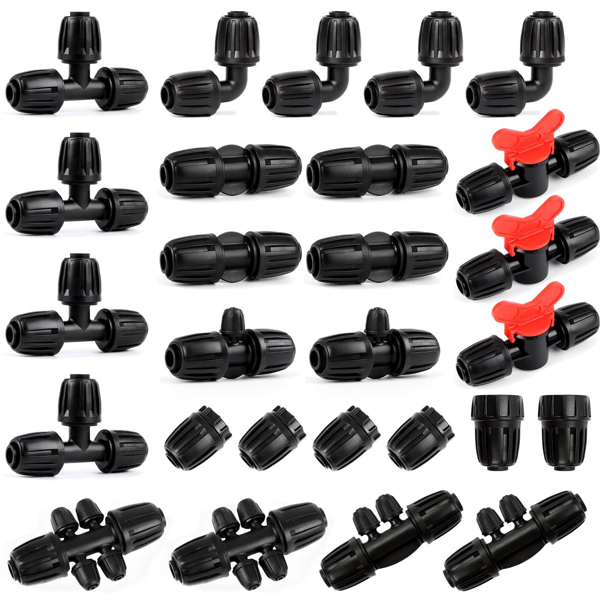 RedChili 27-Piece irrigation fittings kit shows a complete setup for flexible watering.