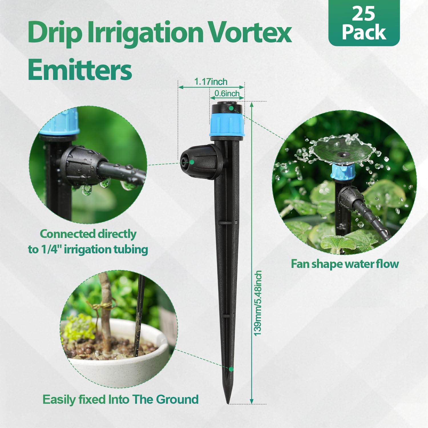 RedChili 360-degree vortex sprayer provides uniform watering for garden pots.