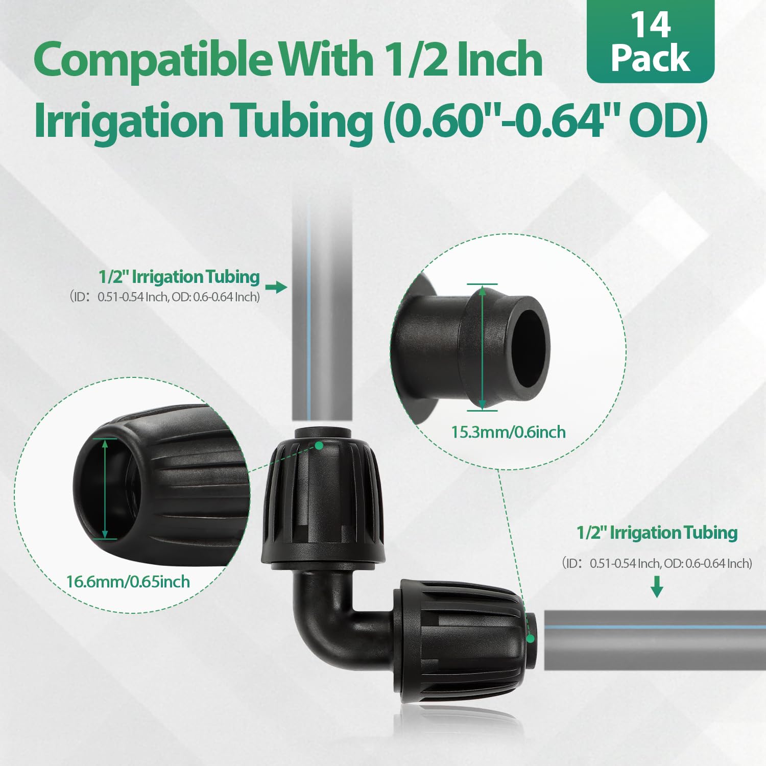 RedChili half-inch tubing compatibility elbow fits 16mm drip lines for versatile irrigation.