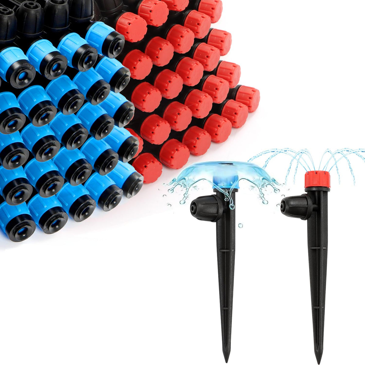 RedChili vortex-emitter on stake delivers 360-degree coverage for pots.