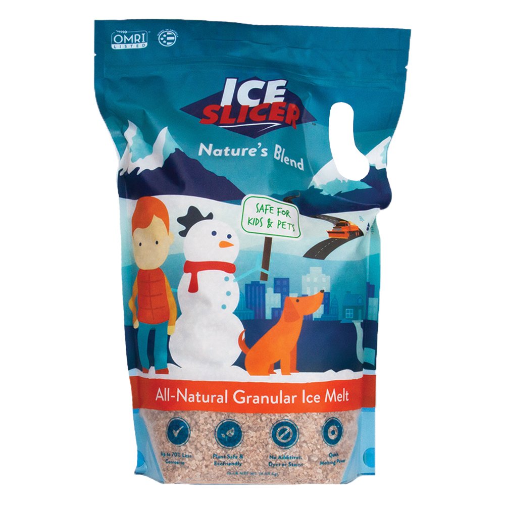 Redmond Ice Slicer bag front shows concentrated formula for efficient ice melt.