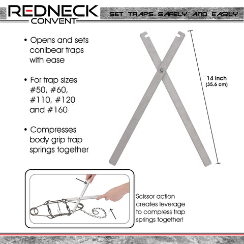 Redneck Convent RC Body Trap Set Tool compatible with traps #50-#160 for versatile setups.