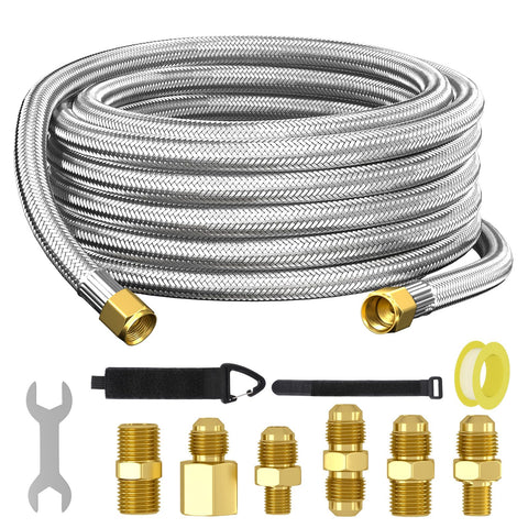 Redpant 18 ft propane hose assembly with adapters for flexible grilling setups.