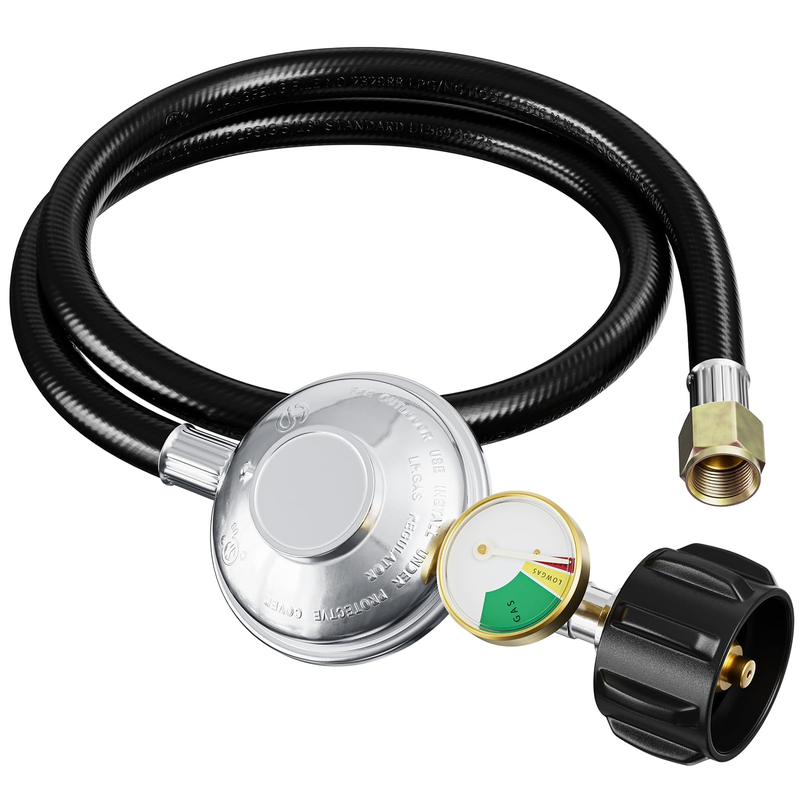 REDPANT 3Feet regulator hose with tank connection showing universal grill compatibility.