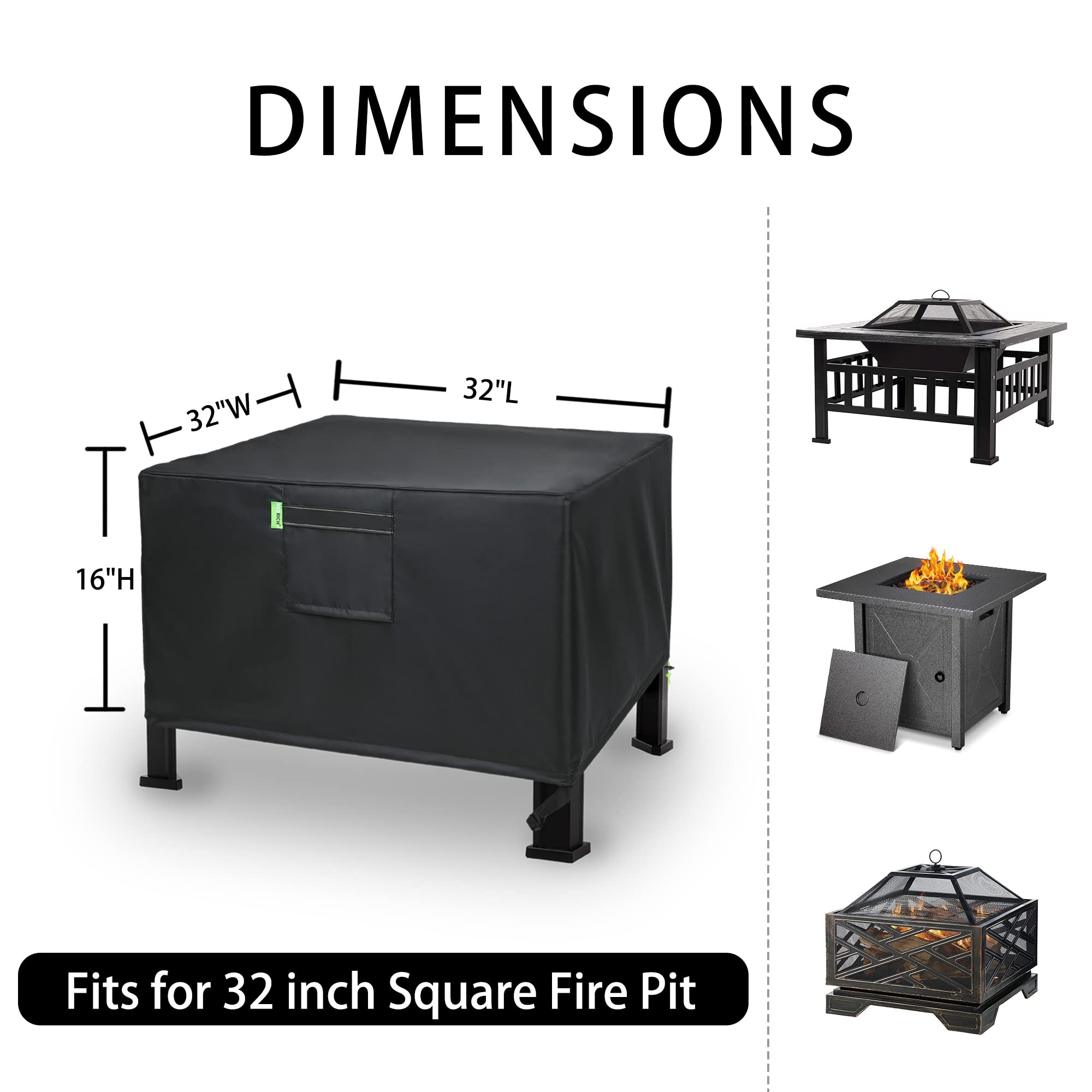 REDRICH square fire pit cover with adjustable rope ensures snug fit in windy conditions.