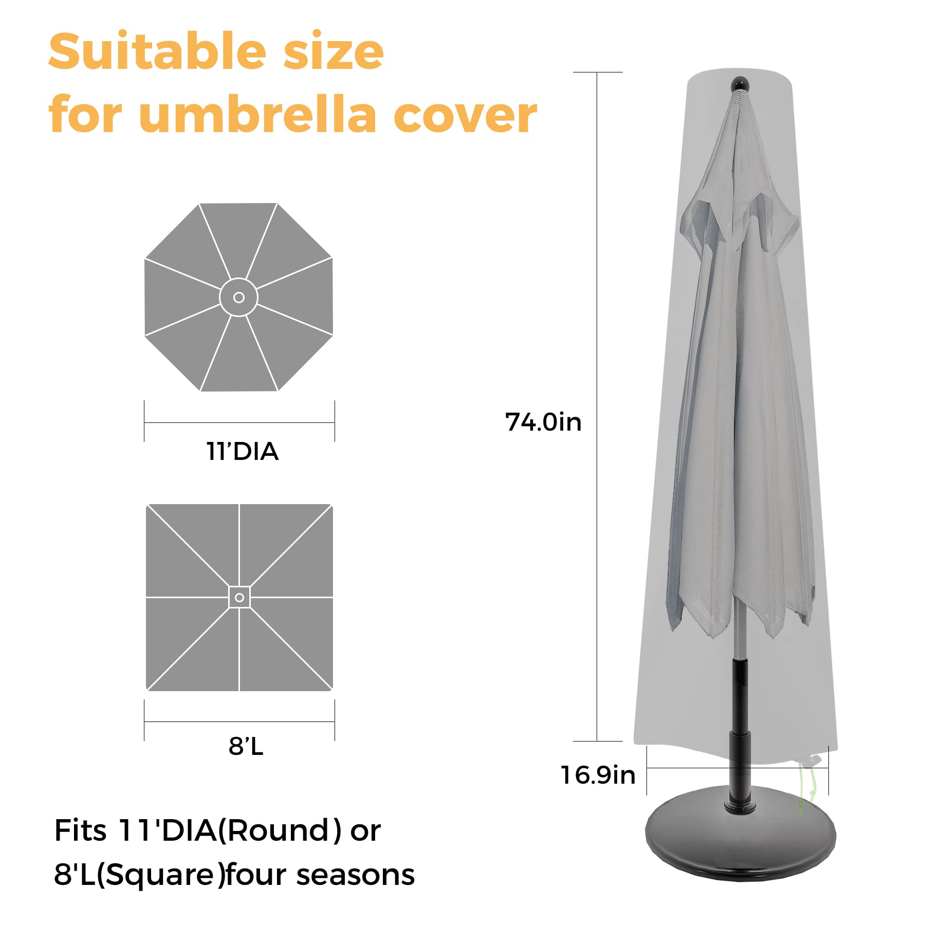 RedRICH umbrella cover side zip for easy on/off protection.