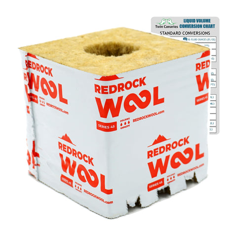 Twin Canaries Redrock 4-inch rockwool cube top view for propagation and clean transplanting
