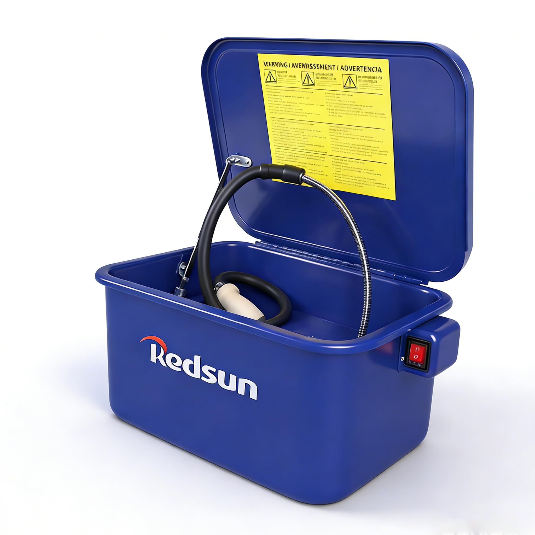 RedSun parts washer front view shows portable 3.5 gallon cabinet for shop use.