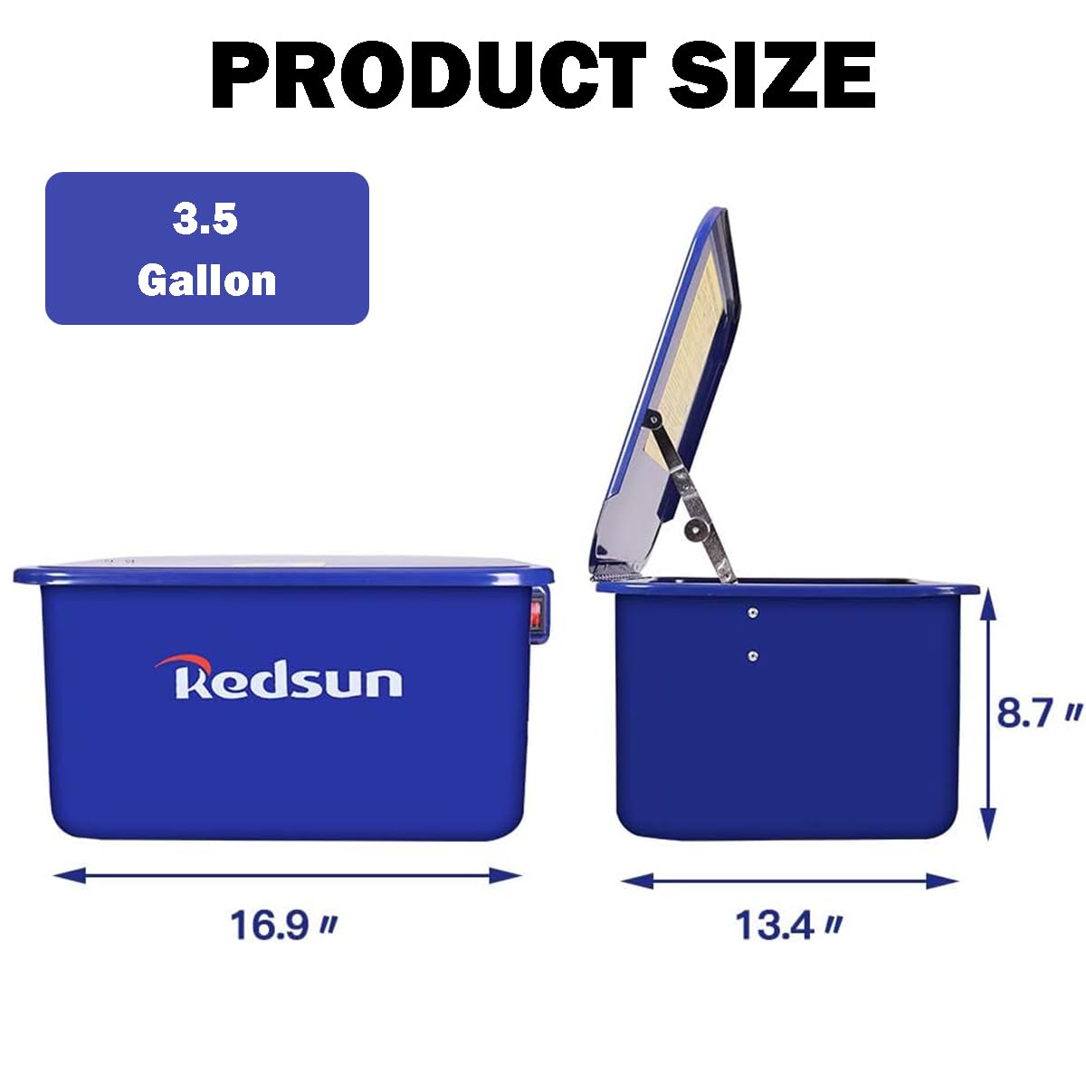 RedSun parts washer side view highlights compact footprint for crowded workspaces.
