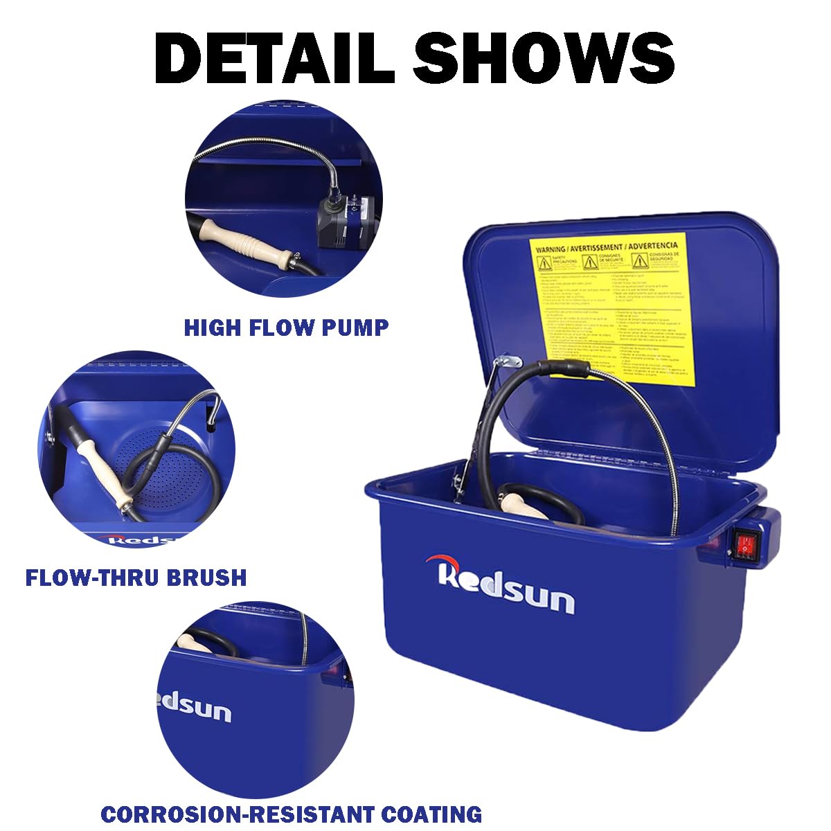 RedSun parts washer tank and cabinet showcase sturdy steel with anti-rust coating.