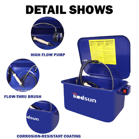 RedSun parts washer tank and cabinet showcase sturdy steel with anti-rust coating.