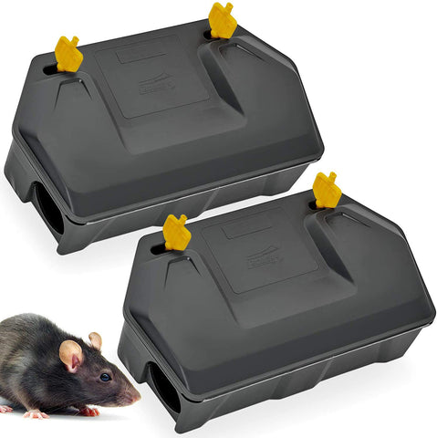 Redtop rat bait station outdoors with weather-resistant design for durable use.