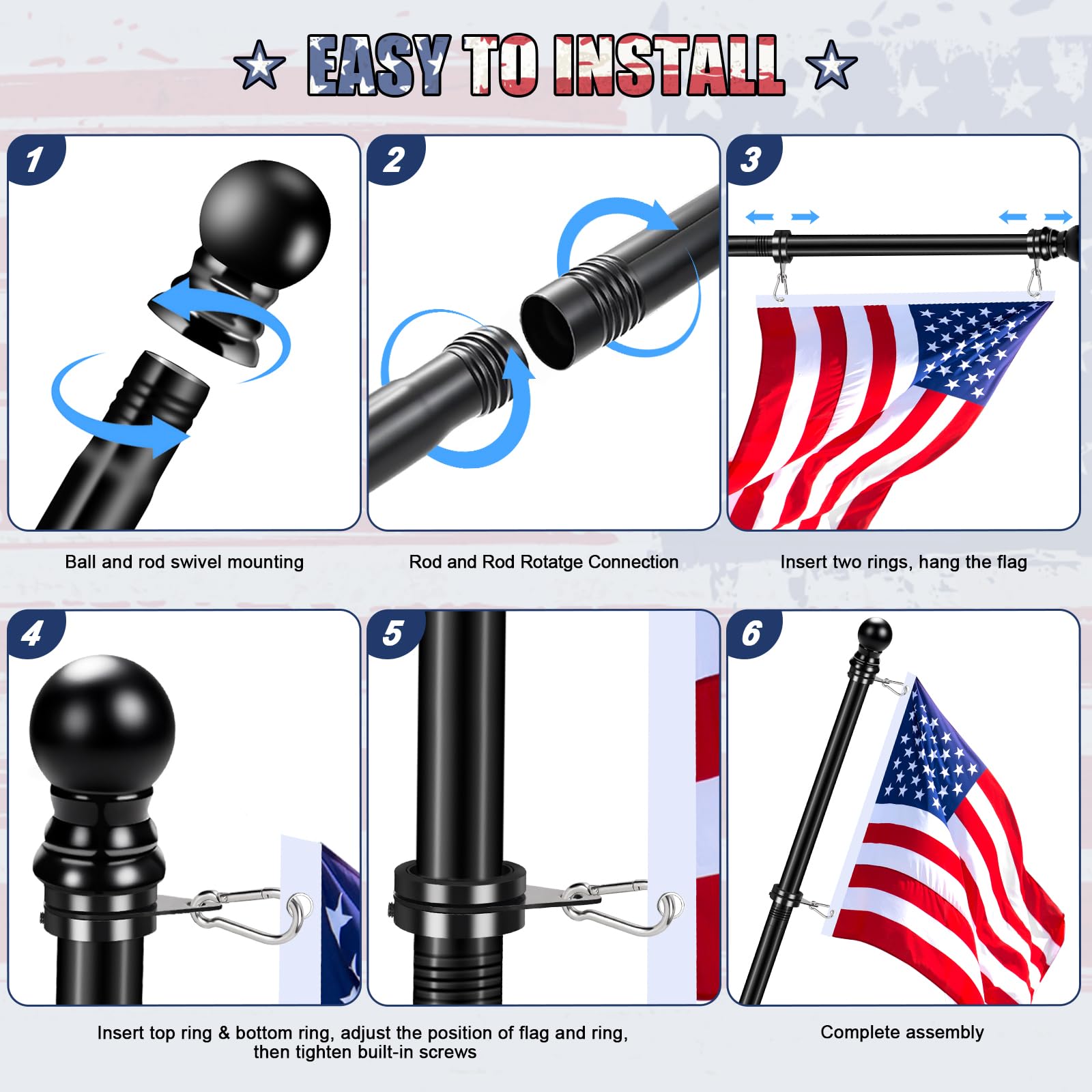 REERON 304 stainless carabiners provide strong, rust-resistant flag connections.