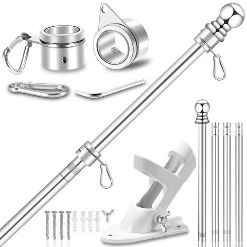 REERON 5ft stainless flag pole in silver for outdoor mounting and wind-ready display