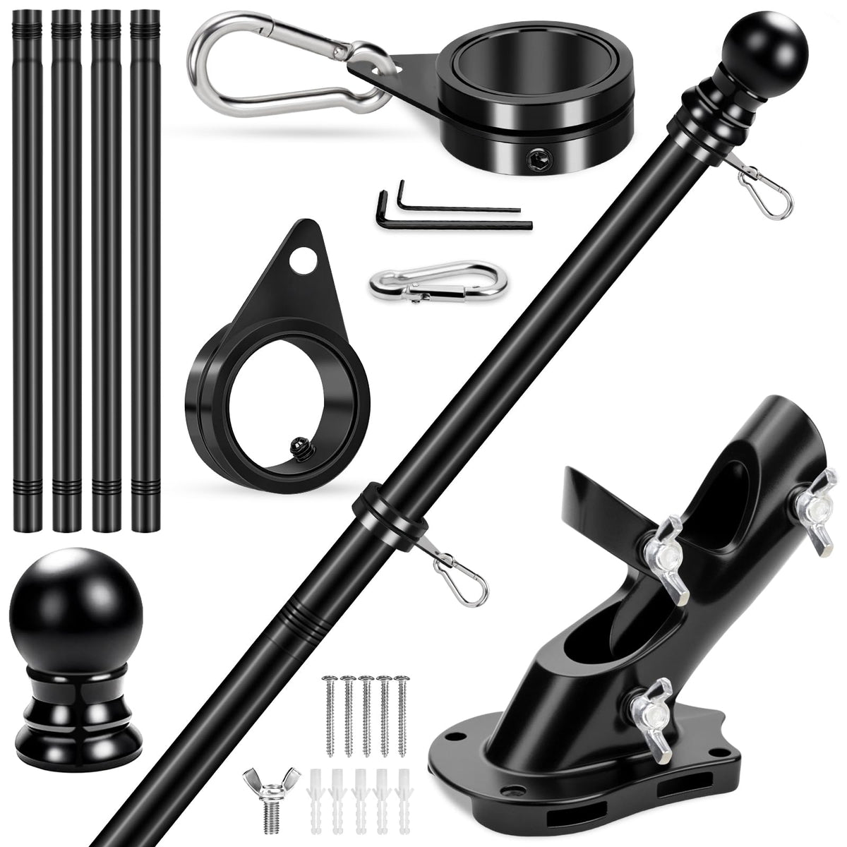 REERON 5 ft flag pole wall mount enables durable outdoor display.