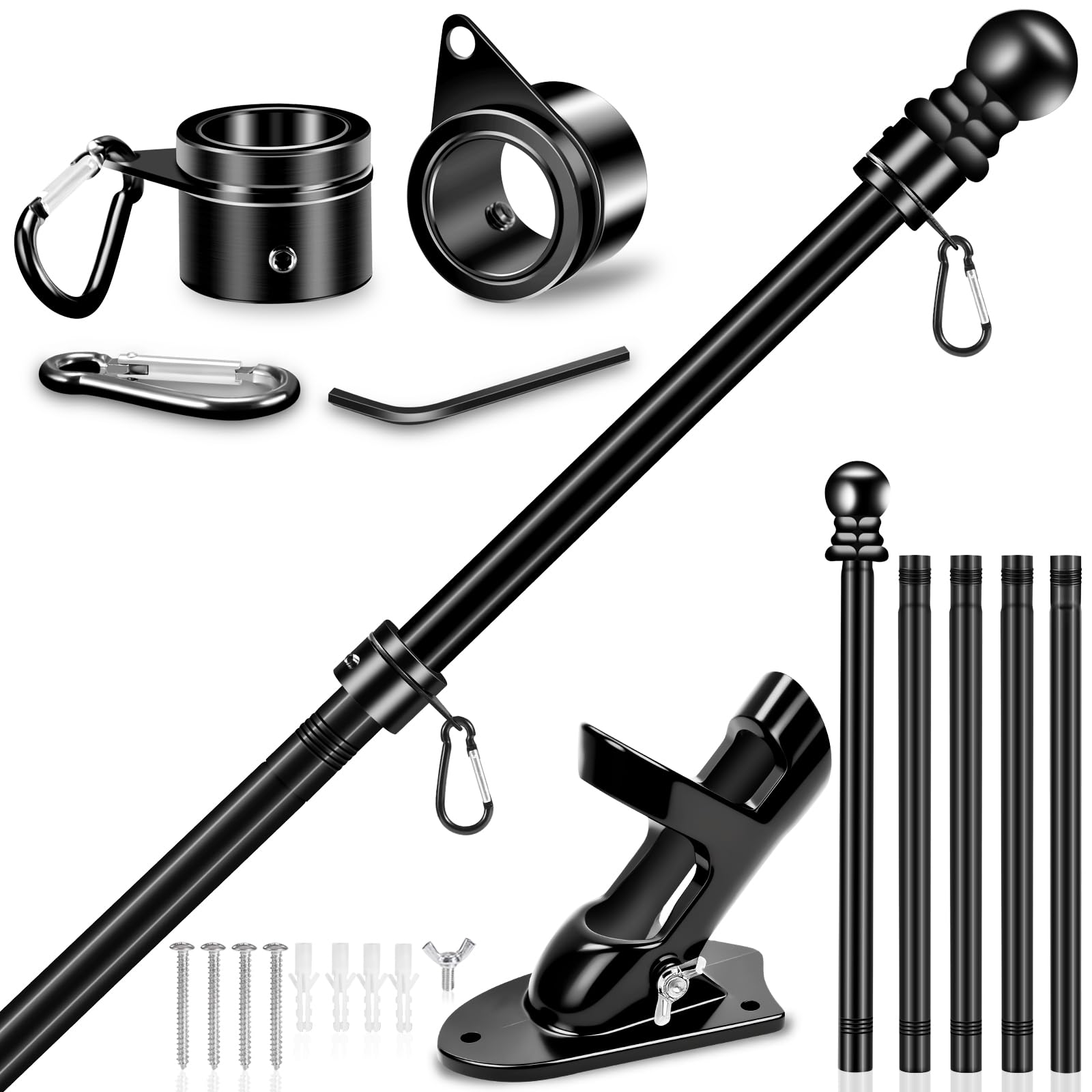 REERON 6ft flag pole kit with thick-walled stainless steel for durable outdoor display