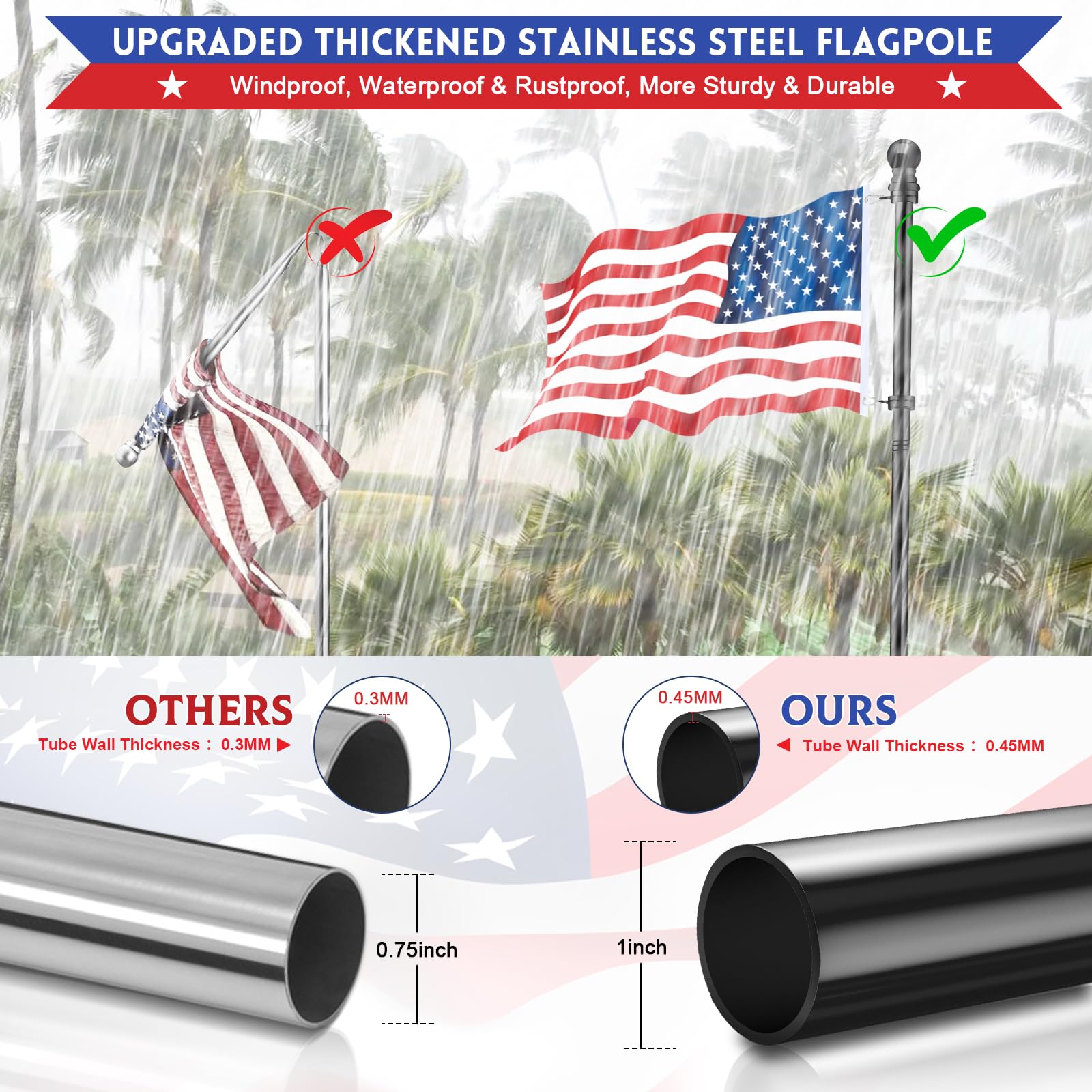 REERON adjustable flag pole sections let you choose the perfect height.