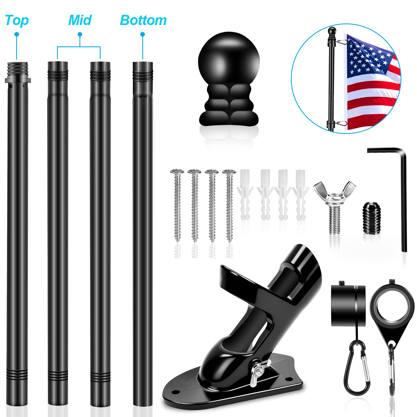 REERON flag pole assembly closeup shows tool-free twist joints for quick setup