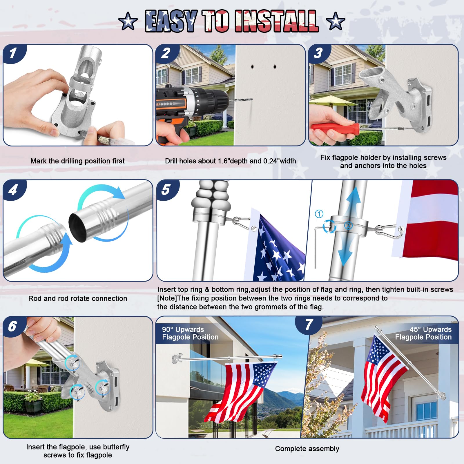 REERON flag attachment supports two sizes: 2x3 ft or 3x5 ft.