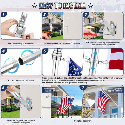 REERON supports 3x5 and 4x6 flags for versatile patriotic displays.