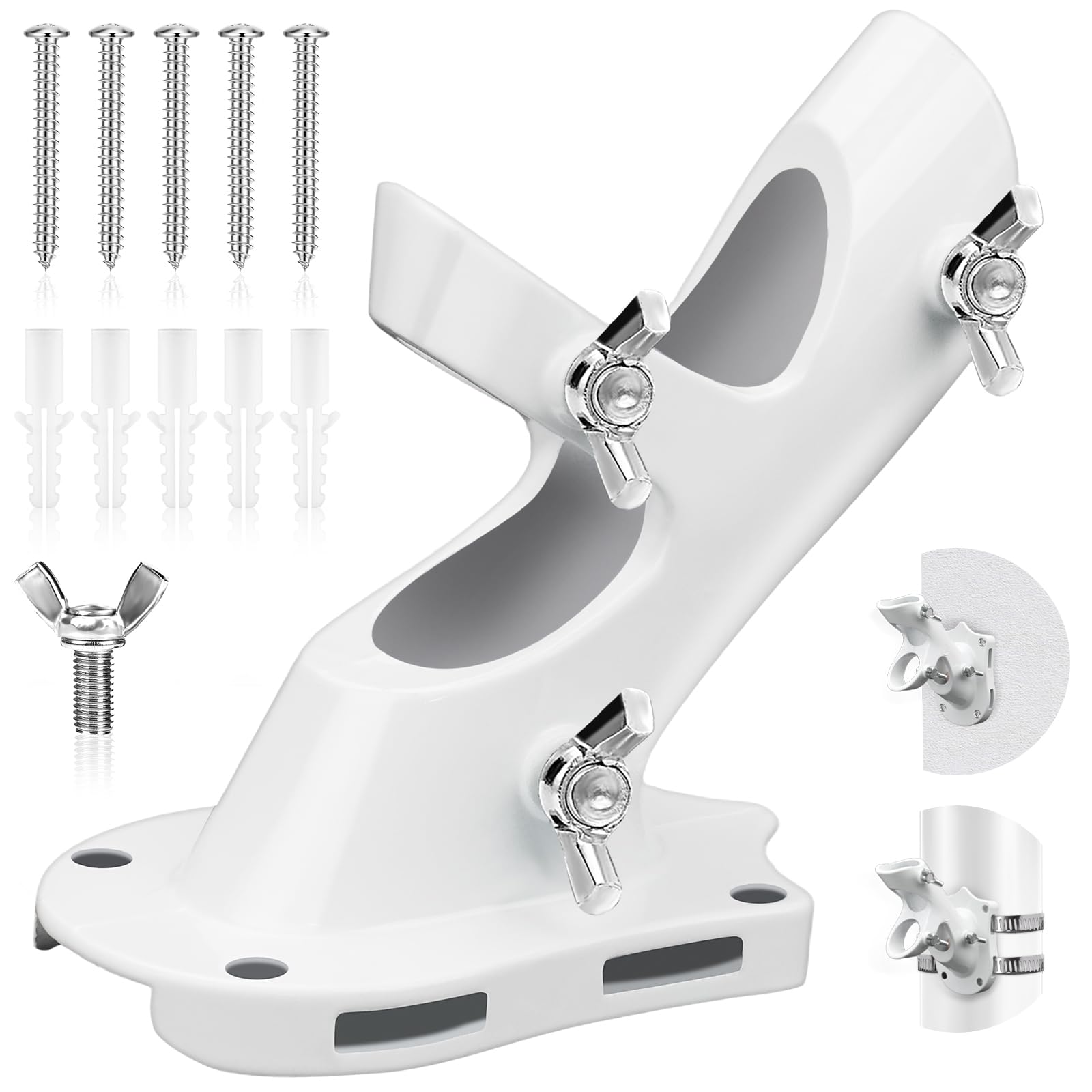 REERON 1-inch flag pole bracket mounted on white wall for durable outdoor use