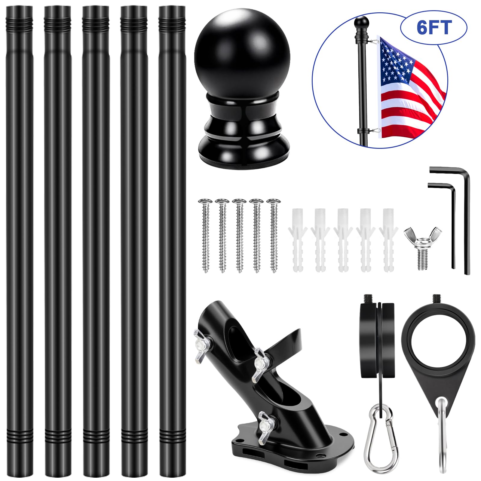 REERON flag pole kit shown ready for tool-free assembly
