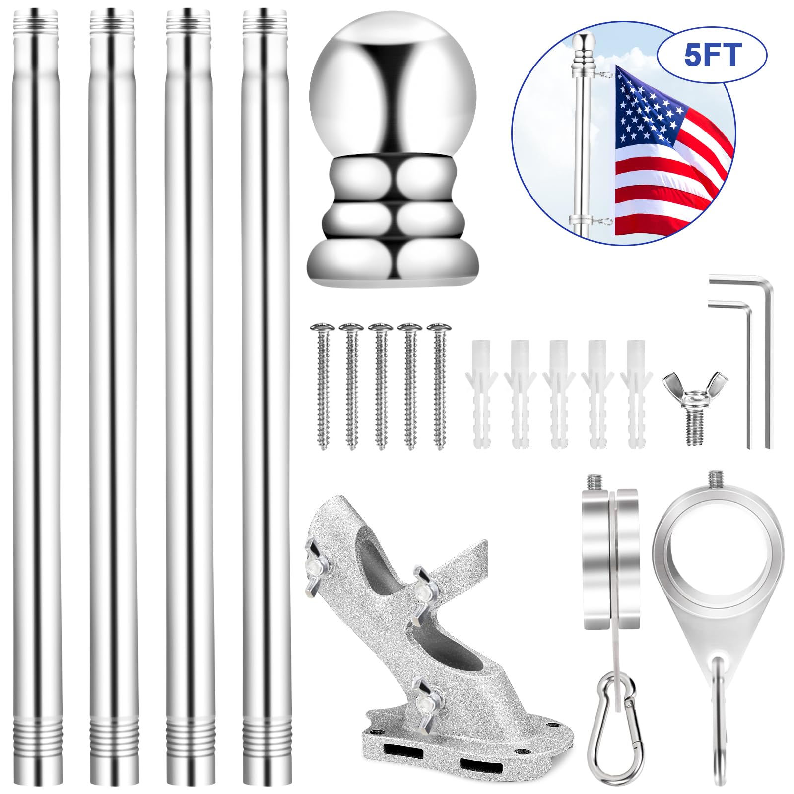 REERON flag pole kit with removable sections for easy height adjustment.