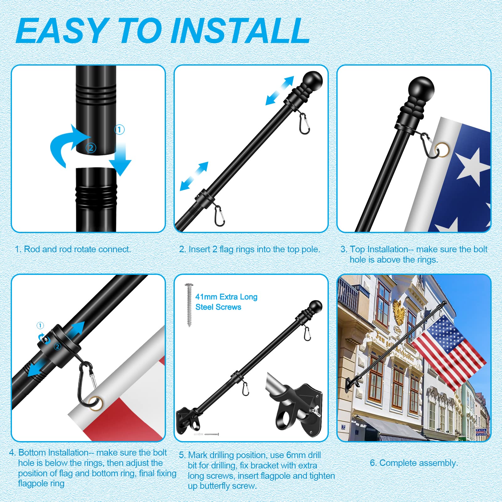 REERON flag pole on house wall shows secure outdoor mounting