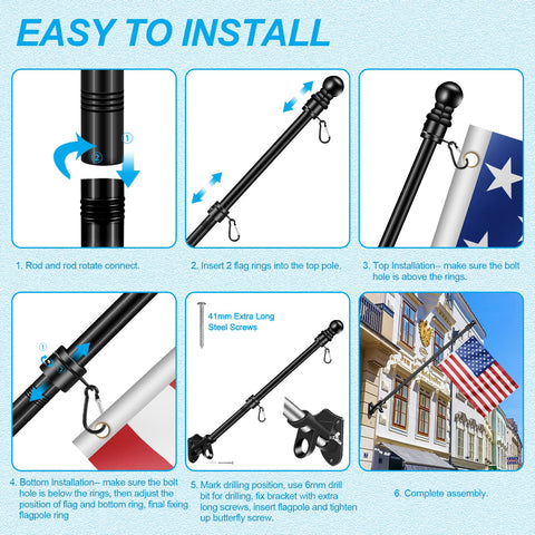 REERON flag pole on house wall shows secure outdoor mounting