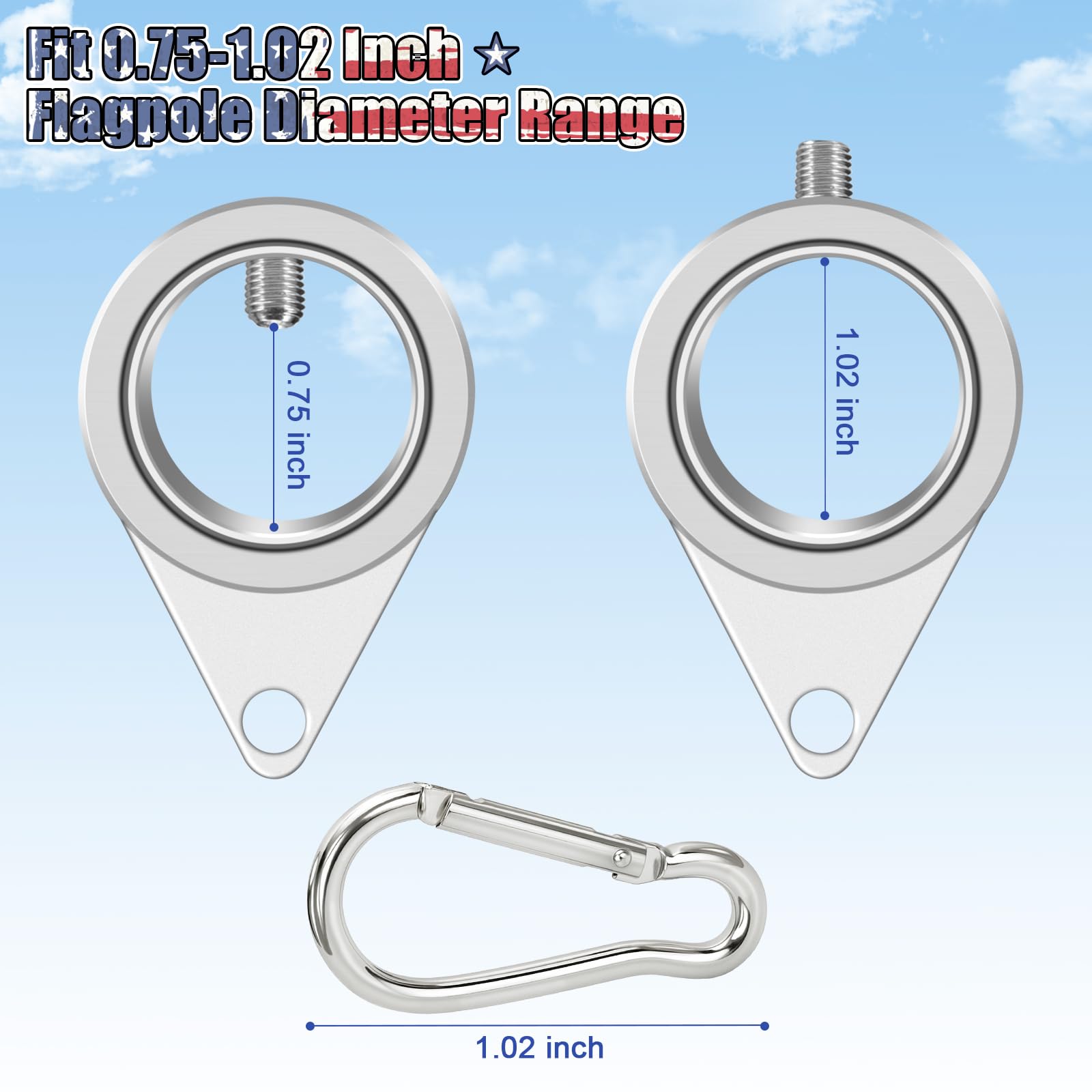 REERON four aluminum carabiners connect flags with grommets securely.