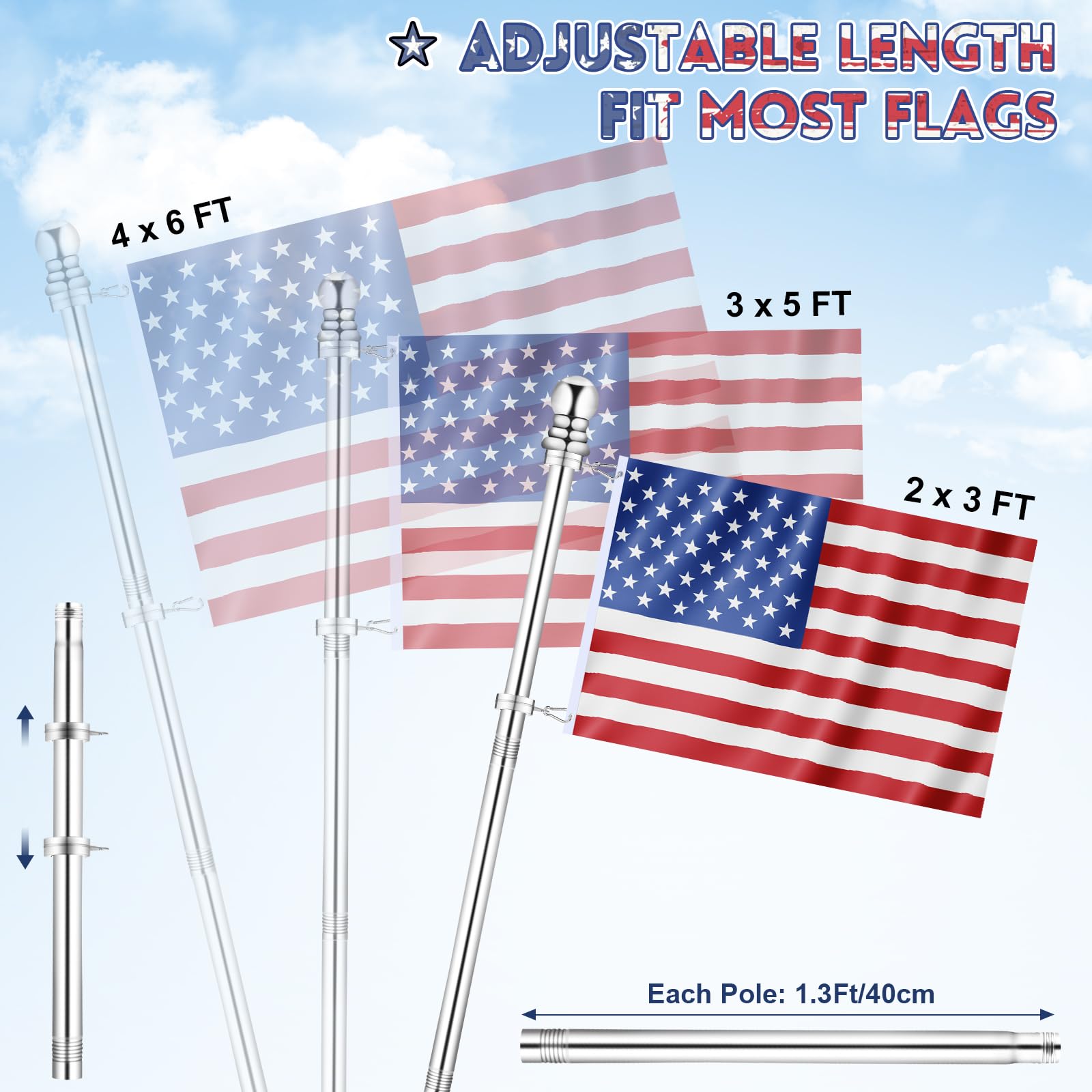 REERON stainless steel carabiners secure flags with reliable clips.