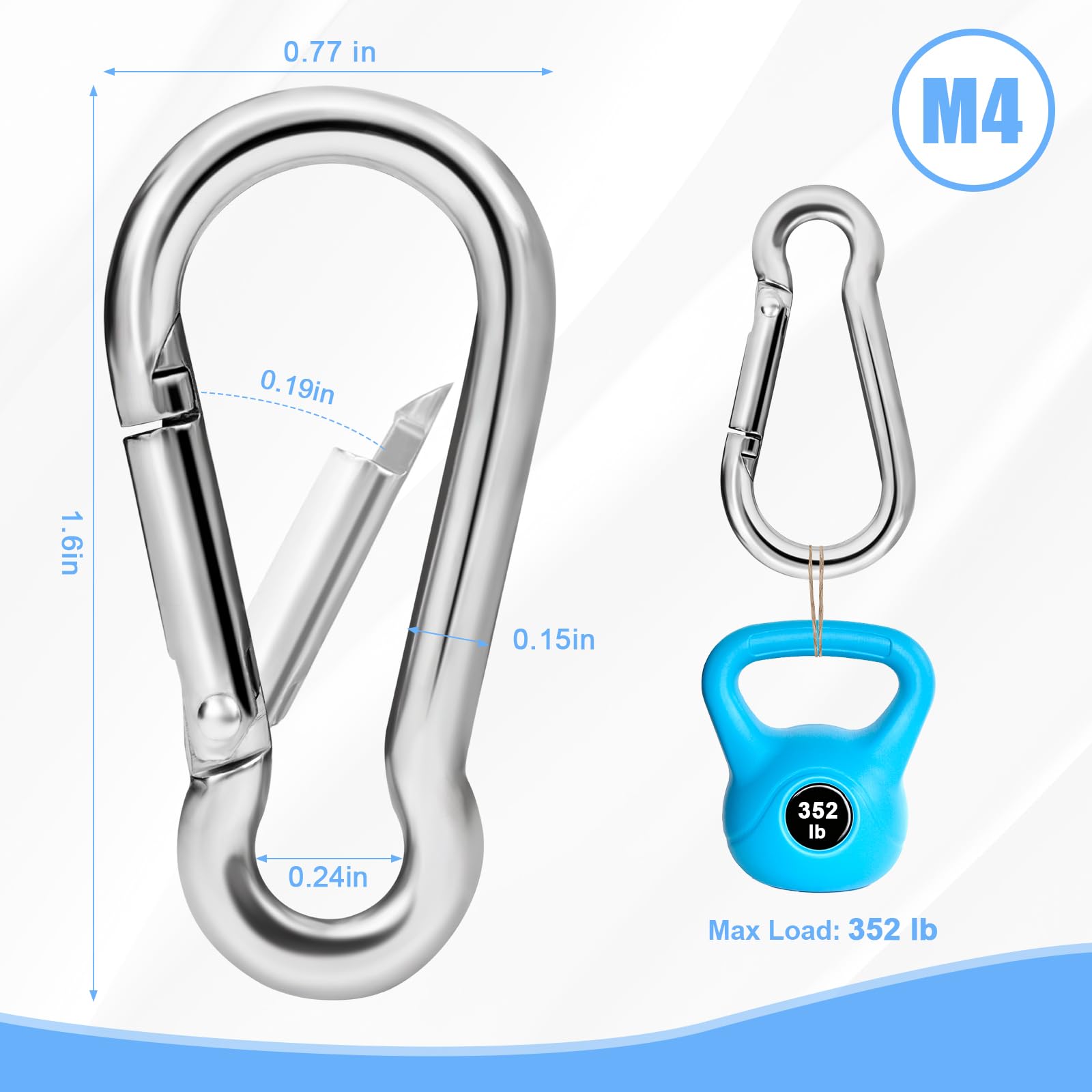 REERON stainless steel carabiner close-up shows durable spring gate.