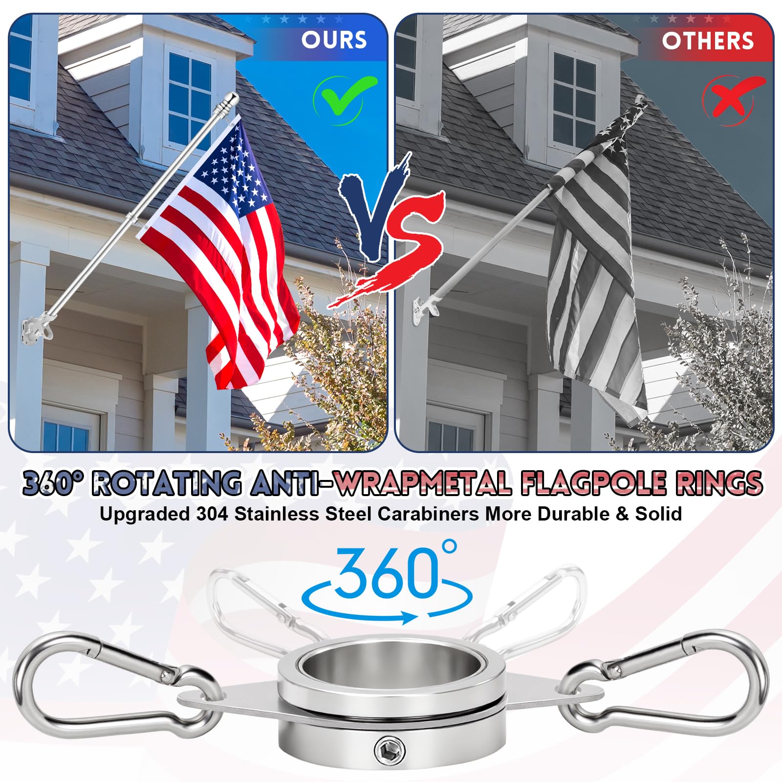 REERON 304 stainless carabiners connect flags securely